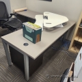 Grey L Suite Office Desk w/ Storage, Client Knee Space